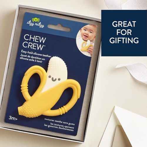 Itzy Ritzy Banana-Shaped Baby Teether with Handles; Silicone Teether for Babies with Easy-Grab Handles and Textured, Teethable Surfaces - Baby Teething Toy for 3 Months & Up (Banana)