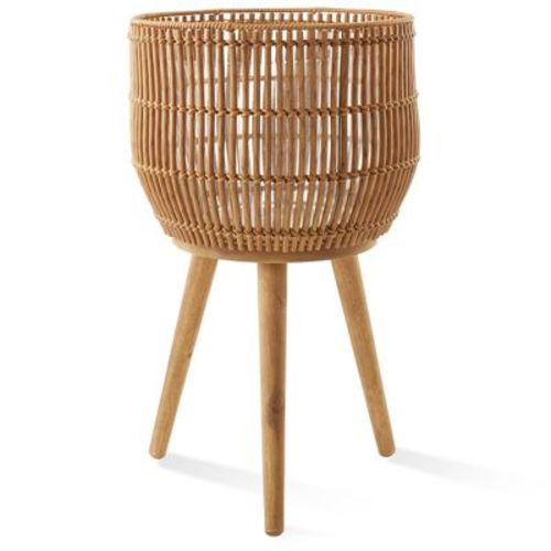Casafield Planter Basket with Stand in Natural, Floor Planter with Wood Legs, Large Plant Pot Cover with Liner