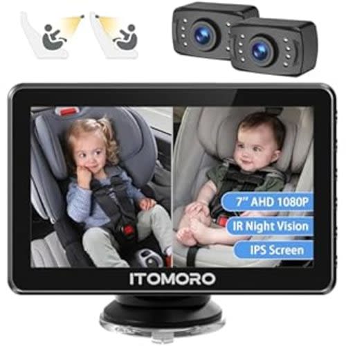 DoHonest Baby Car Camera 7-Inch: USB Plug and Play Easy Setup 360° Rotating Backseat Camera Two Kids HD 1080P Rear Facing Car Seat Camera Clear Night Vision -V9