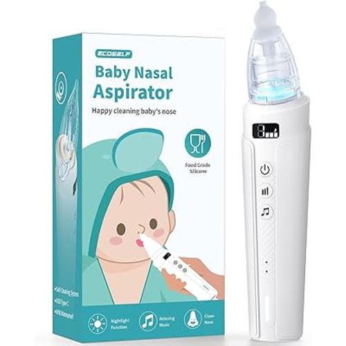 Electric Nasal Aspirator for Baby, ECOSELF Self-Cleaning Babies Nose Sucker, Automatic 5L Flow Nose Aspirator with IPX6 Waterproof, 3 Suction Levels, Pause Music & 8 Lights Booger Sucker for Toddlers