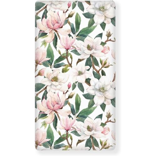 Watercolor White and Pink Magnolia Flowers Fitted Crib Sheet for Boys Girls Stylish Floral Baby Sheet for Standard Crib and Toddler Nursery Bed Mattress Sheets 28"x52"