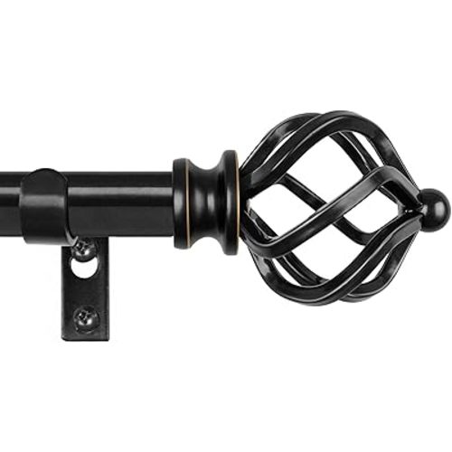 KAMANINA Black Curtain Rod 32 to 58 Inch(2.6-4.8ft), Adjustable Curtain Rods for Windows 28 to 48 Inch, 3/4 Inch Splicing Drapery Rods with Twisted Cage Finial