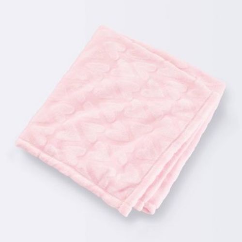 Hearts Plush Embossed Baby Blanket - Pink - Cloud Island™