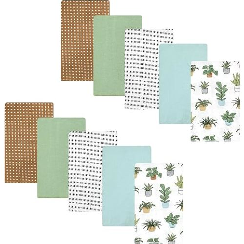 Hudson Baby Unisex Baby Cotton Flannel Burp Cloths, Plants 10 Pack, One Size