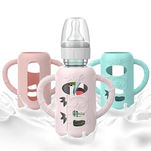 3 PCS Silicone Sleeves for Dr Brown Glass Bottles 4 oz, Compatible with Dr Browns Glass Bottles, Anti-Drop Glass Baby Bottles Sleeves with Handles, Heat-Insulating and Easy to Clean
