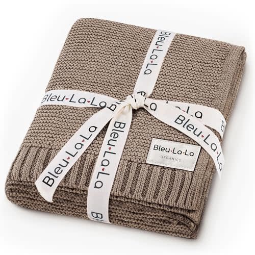 Heritage Knit Organic Cotton Baby Swaddle Blanket - 100% Luxury Organic Cotton Knit Receiving Blanket - Soft Warm Unisex Crib Blankets for Newborns Infants Boys & Girls (0-2Yrs - Milk Chocolate)