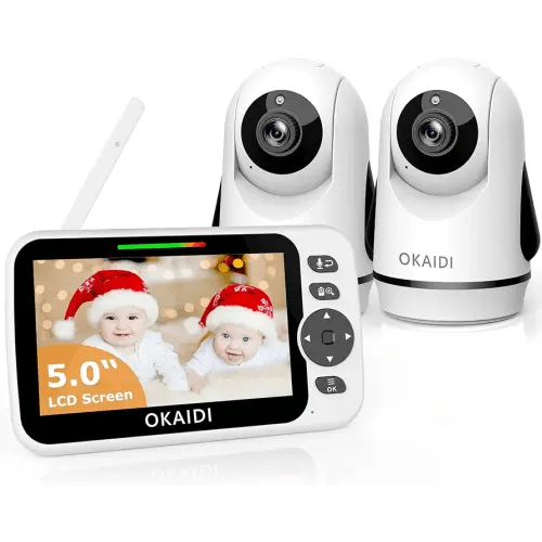 Video Baby Monitor with 2 Cameras, 5" Display Baby Monitor No WiFi, 30H Battery and 1000ft Range, Remote Pan-Tilt-Zoom Baby Camera, 2-Way Talk, 8 Lullabies, Baby Monitor for Baby Pet Elderly