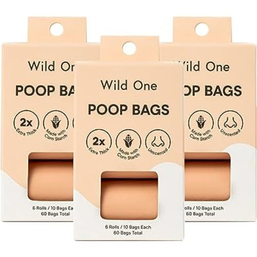 Wild One Dog Poop Bags, 180 Leak Proof Bags Made From Cornstarch, Eco-Friendly, Unscented, Blush Color