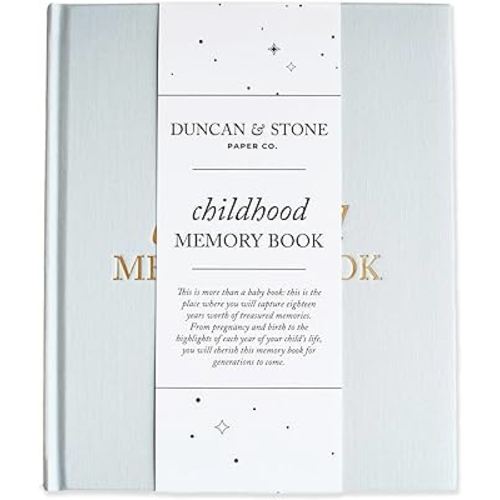 Baby Book Childhood Journal (Sky Blue, 175 Pages) by Duncan & Stone - Milestone & Child Memory Book from Pregnancy to Year Eighteen – Childhood Memories Journal for Parents