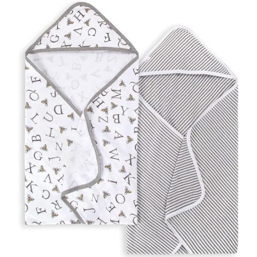 Burts Bees Baby Infant Hooded Towels A-Bee-C Organic Cotton, Unisex Bath Essentials and Newborn Necessities, Soft Nursery Towel with Hood Set, 2-Pack Size 29 x 29 Inch - A-bee-c