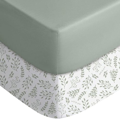 Yoofoss Baby Crib Sheets for Boys Girls, Fitted Crib Sheet 2 Pack for Standard Crib and Toddler Mattress, Super Soft Microfiber Baby Sheet 28x52x8in(Green+Leaf) - Green+leaf