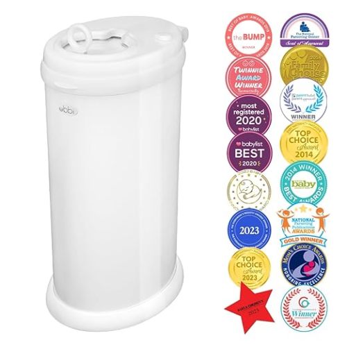 Ubbi Steel Diaper Pail, Odor Locking, No Special Bag Required, Award-Winning, Registry Must-Have, White
