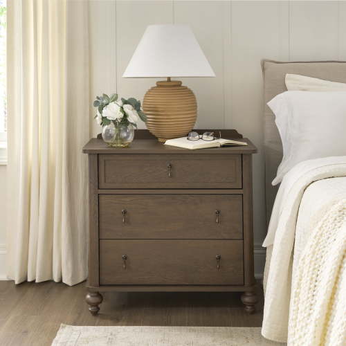 My Texas House Hartwell 3 Drawer Nightstand with USB, Heritage Oak