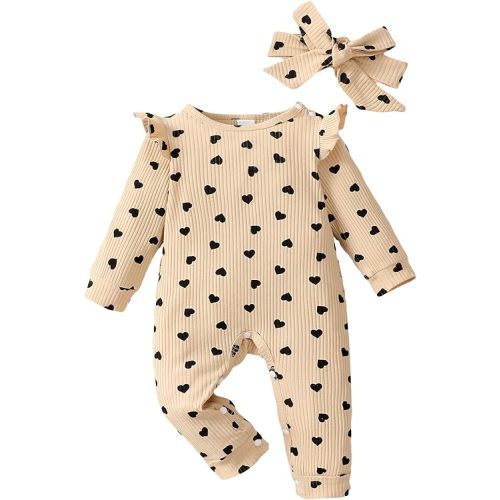 Saeaby Newborn Girl Clothes Baby Girl Romper Fall Winter Outfit Ruffle Long Sleeve Jumpsuit One Pieces Romper Bodysuit