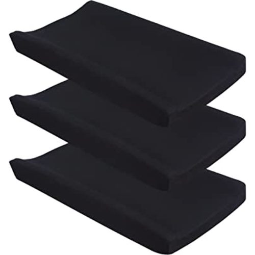 Black Diaper Changing Pad Cover with Strap Holes Set of 3, Snug Fit 4-sided Contoured Changing Table Pad 16x31 16x32, Fitted Change Pad Sheet for Baby Boy, 100% Silky Soft Microfiber