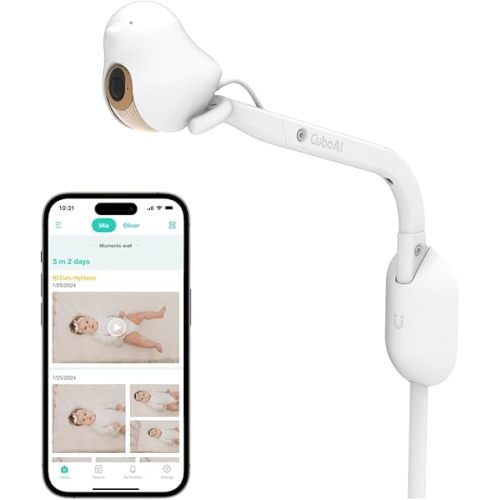 CuboAi Smart Baby Monitor 3: Sleep Safety Alerts for Covered Face and Rollover. 2.5K QHD Night Vision WiFi Camera, 2-Way Audio, Temperature & Humidity Sensor, Lullabies. App Control (Wall Mount Set)