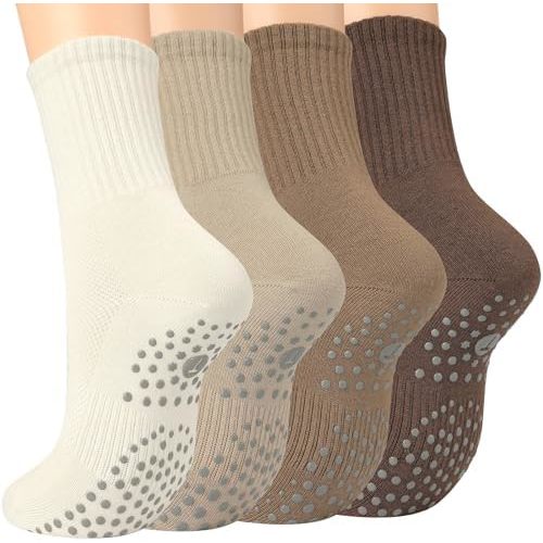 Hospital Socks for Women with Non Slip Grippers, Crew 4 Pairs