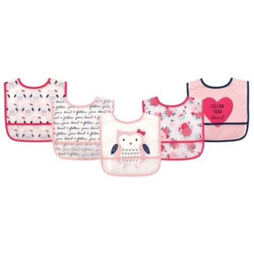 Hudson Baby Infant Girl Waterproof Peva Bibs 5pk, Owl, One Size