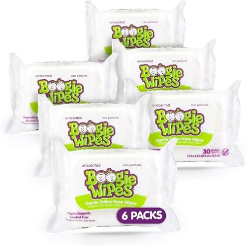 Baby Wipes Unscented by Boogie Wipes, Wet Wipes for Face, Hand, Body & Nose, Made with Vitamin E, Aloe, Chamomile and Natural Saline, 30 Count, Pack of 6
