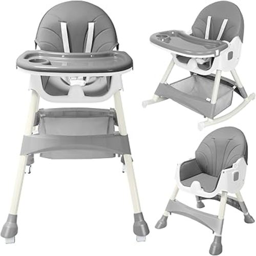 HARPPA Convertible 4-in-1 Baby High Chair for Toddlers with Removable Tray, Wheels & Safety Belt (Gray)