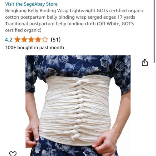 Bengkung Belly Binding Wrap Lightweight GOTs certified organic cotton postpartum belly binding wrap serged edges 17 yards Traditional postpartum belly binding cloth (Off White, GOTS certified organic)