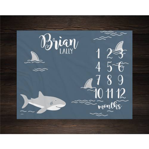 Shark Milestone Blanket Monthly Growth Tracker Blanket Baby Shower Gift Newborn Gift Blanket Watch Me Grow Baby Boy Nautical BM25