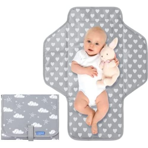 Baby Portable Changing Pad Travel - Waterproof Compact Diaper Changing Mat with Built-in Pillow - Lightweight & Foldable Changing Station, Newborn Shower Gifts