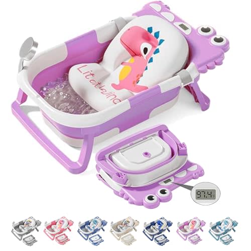 TPN Collapsible Baby Bathtub, Baby Bath Tub with Soft Cushion & Real-Time Thermometer, Baby Bathtub Infant to Toddler Tub (0-36 Months), Portable Newborn Travel Bath tub