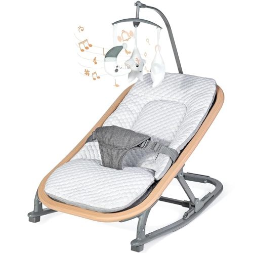 Orzbow Electric Baby Bouncer & Rocker with Innovative Auto Rocking Motion, Adaptable 3-Speed, Smart Tap Sensing, Soothing Sounds, and 3 Recline Positions, 2-in-1 Automatic Baby Rocker Chair, Grey