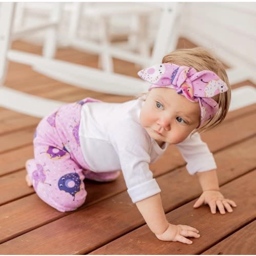 Purple Donuts Leggings and/or Top Knot Headbands Set, Preemie Girl Clothes, Newborn Coming Home Outfit, Baby Pants & Bows, Birthday Outfit