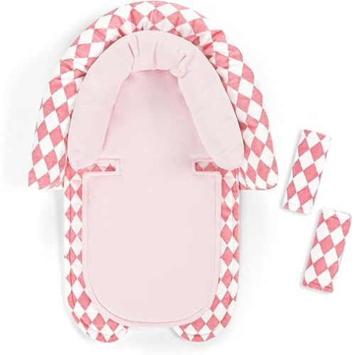 Baby Car Seat Head Support for Newborn, GFU 2 in 1 Infant Car Seat Head Body Support with Strap Pads, Soft Stroller Cushion Pillow Insert for Girls, Fits for Stroller, Swing, Pink