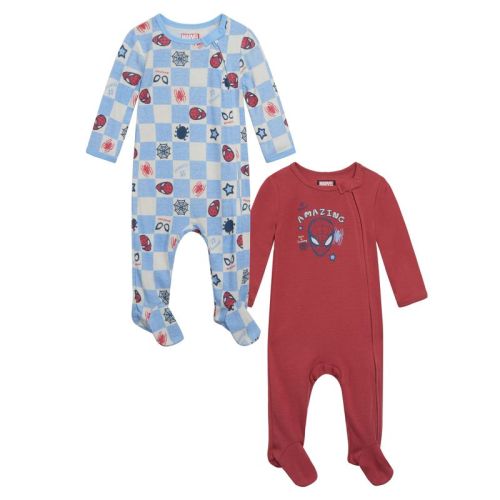 Marvel Avengers Spider-man Newborn Baby Boys 2 Pack Zip Up Sleep N' Plays Light Blue / Red 3-6 Months