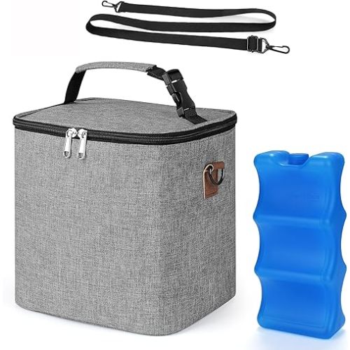 Accmor Breastmilk Cooler Bag with Ice Pack, Baby Bottle Cooler Bags, Insulated Bottle Cooler Tote Bags On The Go, Fits 6 Large 9oz Bottles, for Nursing Mom Daycare Travel, Grey