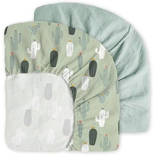 Muslin Crib Sheets, 2pk Neutral Fitted Baby Toddler Bed Sheets for Standard Crib Mattress & Toddler Bed Mattress, 28 x 52 inches, Blossom Cactus