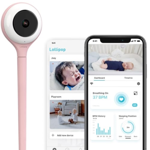 Lollipop Baby Monitor with True Crying Detection (Cotton Candy) - Smart WiFi Baby Camera - Camera with Audio, Video, and Sleep Tracking - Comes with Infrared Night Vision.