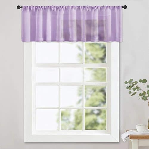 MRTREES Sheer Valances 54 x 16 inch Living Room Windows Voile Valance Bedroom Curtain Valances Sheer Rod Pocket Window Treatment Light Filtering 1 Panel Purple