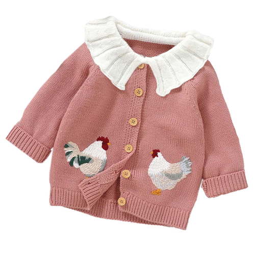 Odeerbi Infant Boys Girls Knit Cardigan Sweater Fall Winter Thermal Sweater Baby Lapel Cute Chicken Embroidered Knitted Sweater Cardigan Baby Versatile Tops Infant Clothes Pink