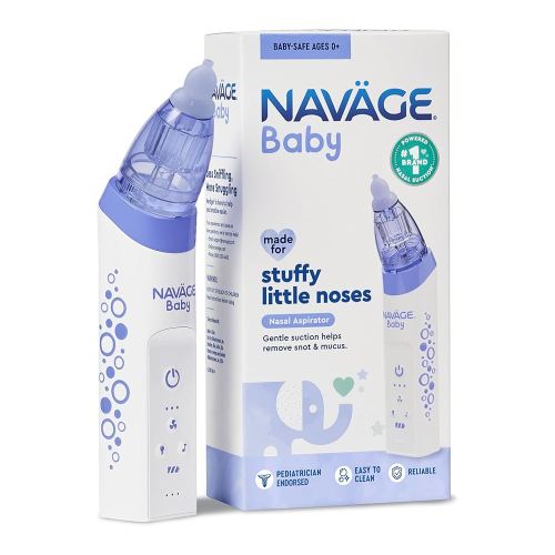 Navage Baby Nasal Aspirator - Gentle, Pediatrician Endorsed Nasal Aspirator for Baby Congestion & Stuffy Noses - Baby Nose Sucker w/ Lights, Lullabies & BPA Free Silicone Tips