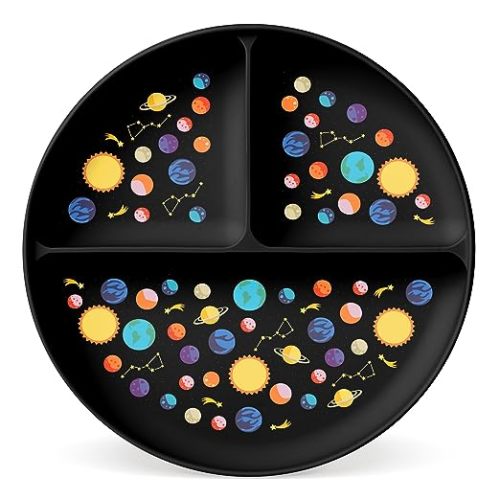 Simple Modern Silicone Plate for Baby and Toddler | Divided and Microwave Safe Plates for Kids | Parker Collection | Solar System