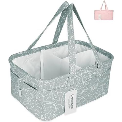 Baby Diaper Caddy Organizer Basket for Nursery Changing Table - Car Storage Bin Tote Bag for Nappy, Diapers, and Wipes - Newborn Registry Shower Gift for Girl and Boy Must Haves - Travel Bin (Gray)
