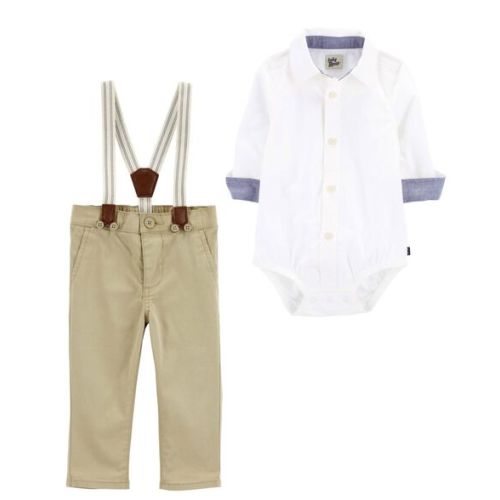 Baby 2-Piece Button-Front Bodysuit & Twill Suspender Pants Set | Carter's