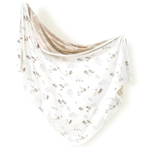 GRSSDER Baby Blankets Super Soft Stretchy Jersey Knit Swaddle Blanket for Girls and Boys, Double Layer Reversible Receiving Blankets 34 x 44, Extra Large for Swaddling, Cute Rabbit