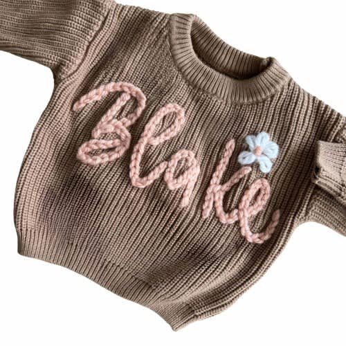 Baby Name Sweater, Newborn Gift, Custom Hand Embroidered Gift, Personalized Toddler Sweater, Customized Baby Gift, Chunky Baby Sweater