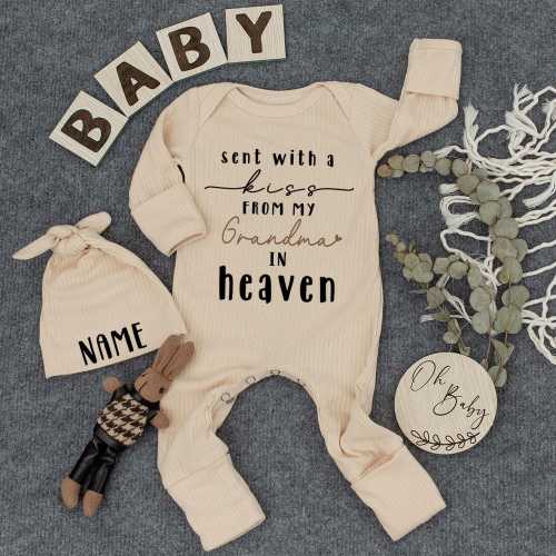 Custom Sent With A Kiss From My Grandma In Heaven Bodysuit, Pregnancy Announcement, Baby Shower Gift, Set Baby Clothes, Newborn Outfits