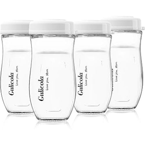Gulicola Glass Baby Breastmilk Storage Bottles 8 oz, Wide Neck Breastmilk Collection Bottles, 4 Pack - White