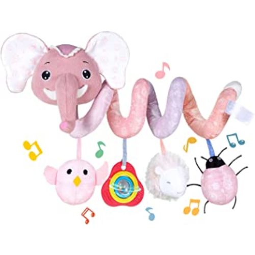 Koty Newborn Car Seat Toys, Stroller Toys for Babyies 0-6 Months,Infant Activity Spiral Plush Toys Hanging - Carseat Stroller Crib with Musical Rattle Toy for Boys Girls 0 3 6 9 Months