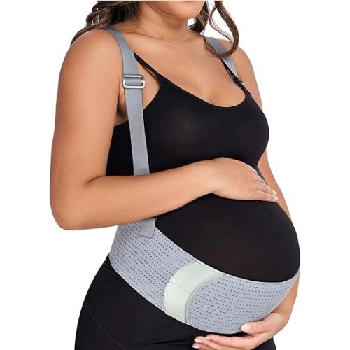 MAMODY Belly Bands For Pregnant Women Maternity Belt Pregnancy Belly Support Band Adjustable Pregnancy Belt with Back Brace Straps (Gray, Medium)