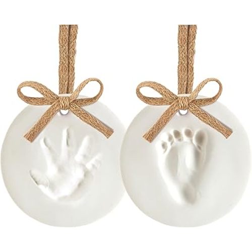 Kate & Milo Baby Print Ornament, Burlap 2 Pack, DIY Clay Keepsake, Gift For New And Expecting Parents, Baby Handprint or Footprint Kit