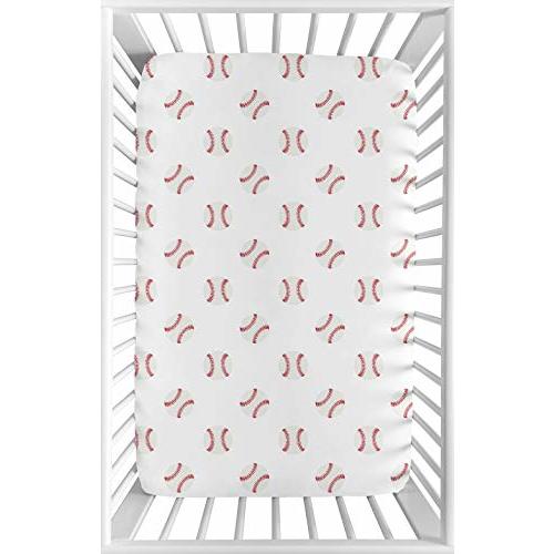 Sweet Jojo Designs Red and White Baby Boy Fitted Mini Portable Crib Sheet for Baseball Patch Sports Collection - for Mini Crib or Pack and Play ONLY