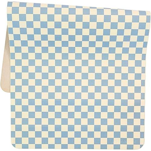 Vegan Leather Baby Changing Mat (16 X 30 in) - Multipurpose Wipeable and Portable Diaper Changing Pad - Foldable for Travel (Sky Checker)